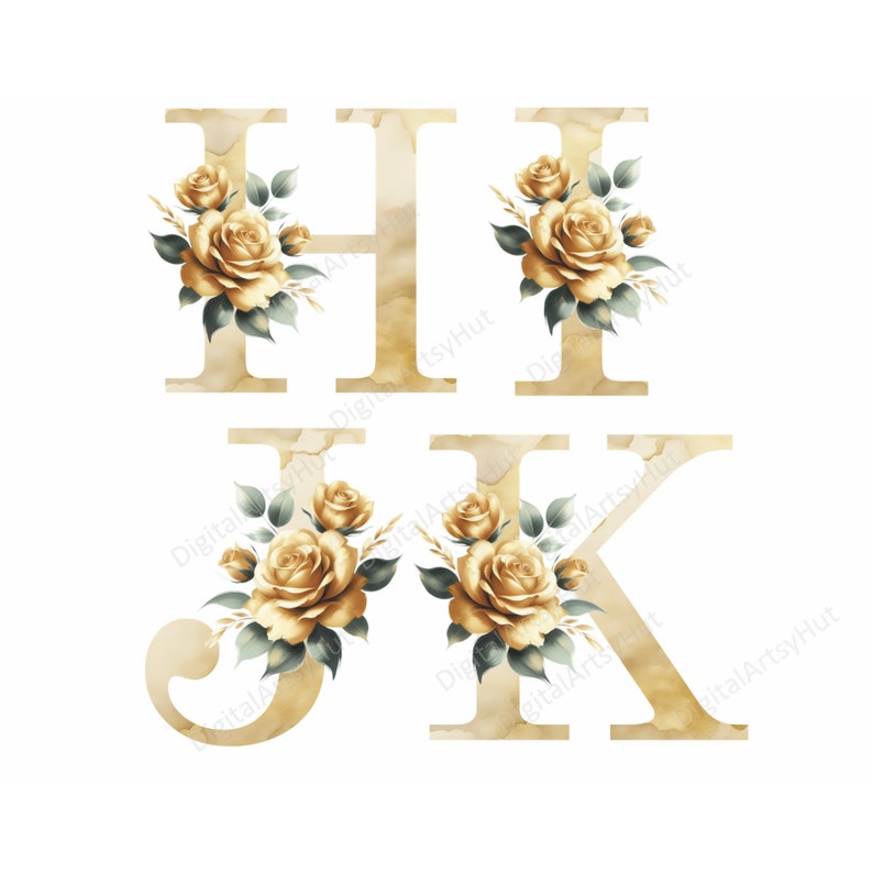 Watercolor Floral Alphabet PNG Bundle: Decorative Letters (digital ...