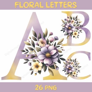 Aquarel Letter Alfabet Bundel Bloemenletters Decoratieve Letters. Bloemenalfabet PNG. Alfabet Clipart PNG. Bruiloft monogram PNG