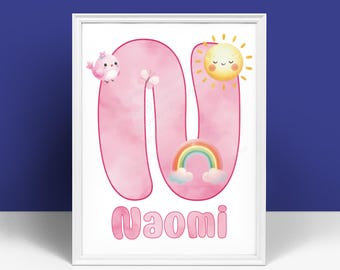 Personalized Baby Name Initial Print: Watercolor Nursery Decor (Digital Download)