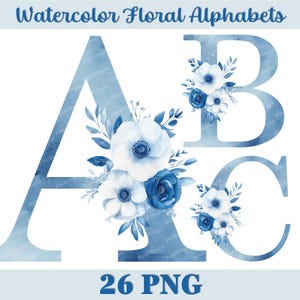 Floral Alphabet PNG Bundle. Aquarell Blumenbuchstaben Dekorative Buchstaben. Sublimationsalphabete. Alphabet Cliparts. Hochzeits-Monogramm.