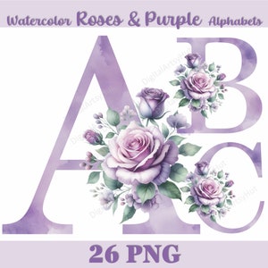 Ensemble PNG d'alphabet floral. Lettres décoratives florales à l'aquarelle. Alphabets de sublimation. Clipart alphabet. Monogramme de mariage.