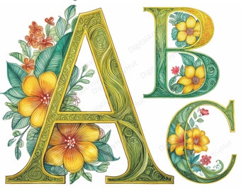 Floral Alphabet Clipart Bundle: Decorative PNG Letters (Digital Download)
