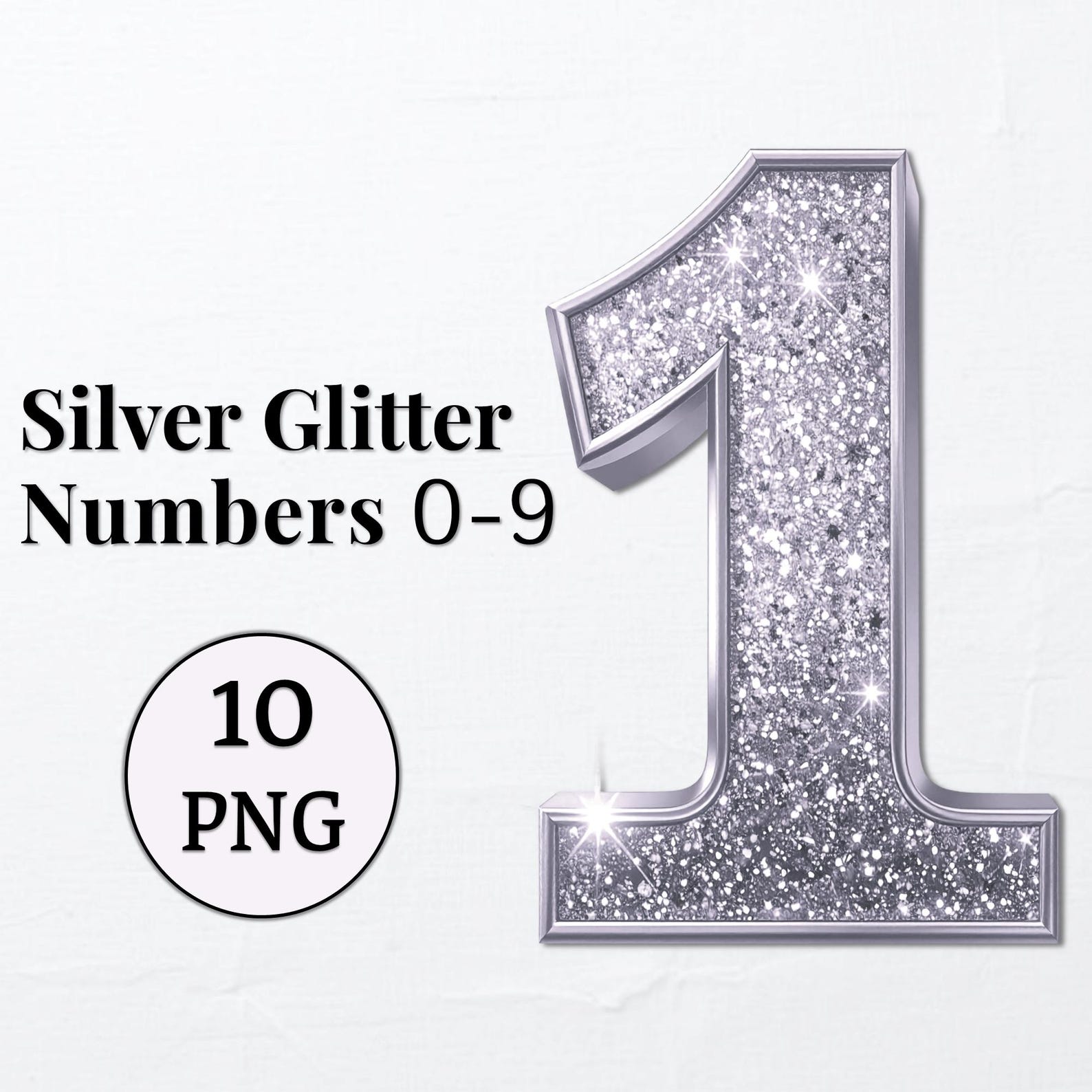 Silver Glitter Numbers Clipart: Printable Typography, Wedding DIY (PNG ...