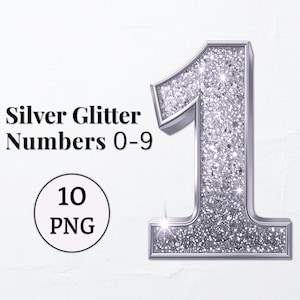 Silver Glitter Numbers Clipart PNG. Printable numbers sublimation typography. Digital Silver Numbers. Wedding Clipart. 10 PNG, 0-9 Numbers.