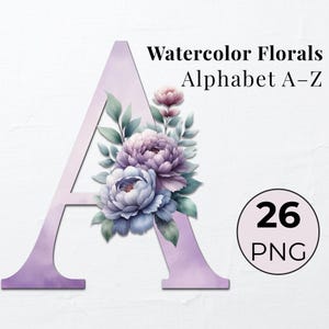 Letras del alfabeto en acuarela, letras florales decorativas. Alfabeto floral PNG. Alfabeto PNG clipart. Monograma de boda PNG.