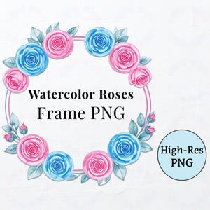 Watercolor Roses Wreath PNG: Floral Frame Clipart (Digital Download)