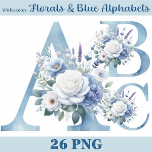 Alfabeto floral en acuarela: letras mayúsculas de la A a la Z, descarga digital: letras florales pintadas a mano para bodas, invitaciones y álbumes de recortes