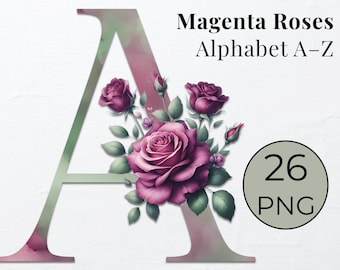 Watercolor Floral Letter Alphabet Bundle: Decorative PNG Clipart (Digital Download)
