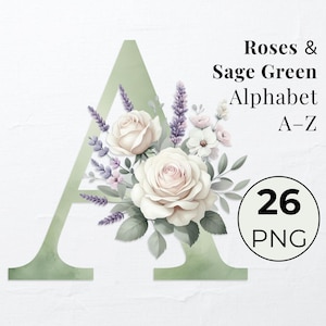 Aquarel alfabet bundel salie groene bloemen decoratieve letters. Bloemensublimatiealfabet PNG. Alfabet clipart-png. Huwelijksmonogram