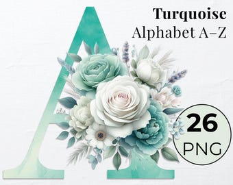 Watercolor Floral Alphabet Letters: PNG Clipart Bundle (Digital Download