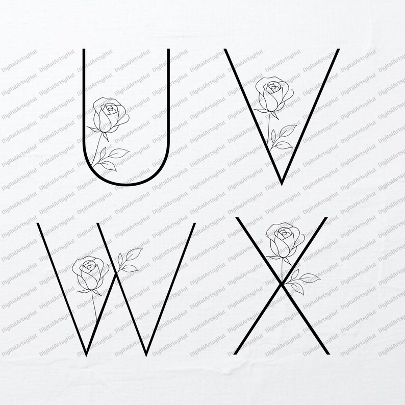 Floral Alphabet Letters PNG, Minimal Rose Line Art Monogram Clipart, 26 ...