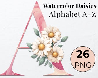 Watercolor Floral Letter Alphabet: Decorative PNG Clipart (Digital Download)