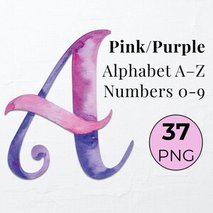 Aquarell Alphabete Clipart Buchstaben & Zahlen. Hochzeitsmonogramme, Zahlen PNG. Printable Alphabets Zahlen Sublimationstypografie. 37 PNG.