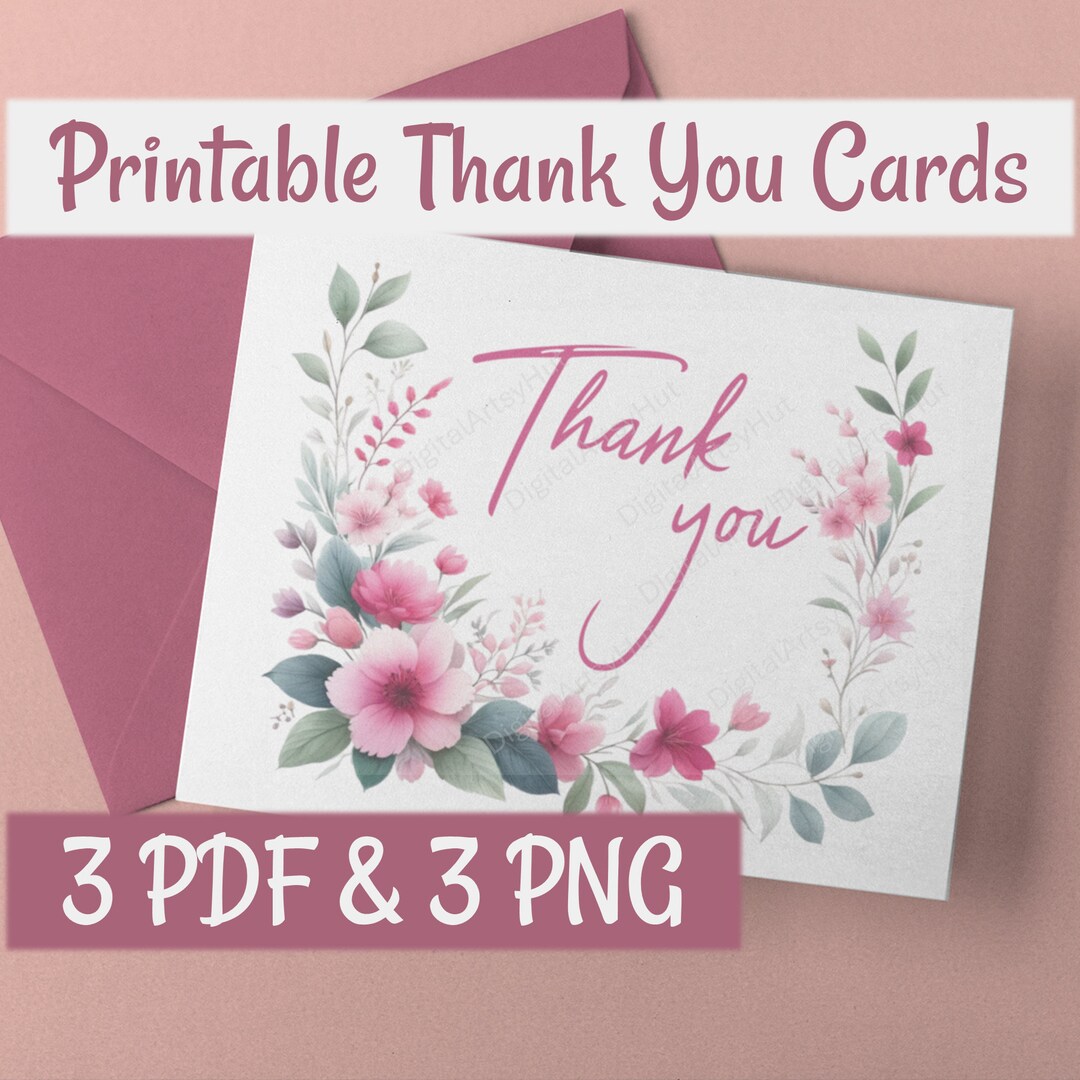 Watercolor Thank You Card Printable. Floral Thank You Note. Print at ...