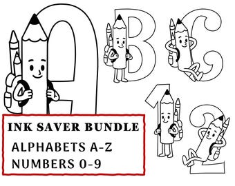 Ink Saver Bulletin Board Letters – Printable Alphabet A–Z, 0–9 PNGs PDFs – Black & White Classroom Door Display, Instant Download