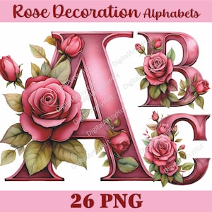 Bundle alphabet lettres aquarelle lettres florales lettres décoratives. Alphabet floral à sublimation PNG. Alphabet Clipart PNG. Monogramme de mariage