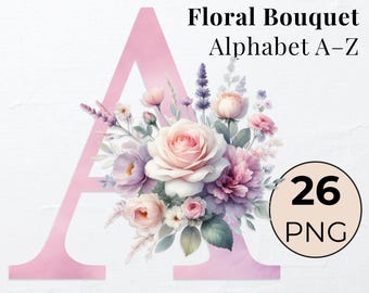 Watercolor Floral Alphabet Letters: DIY Clipart PNG Bundle (Digital Download)