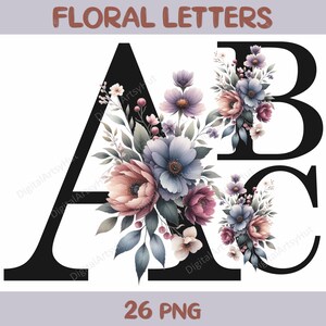 Floral Letter Alfabet Clipart Bundel met aquarelbloemen. Sublimatiebrieven. Bloemen alfabet. Bruiloft monogram PNG.