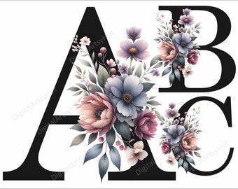 Watercolor Floral Letter Clipart Bundle: Wedding Monogram (PNG Digital Download)