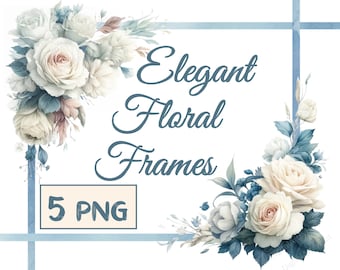 Floral Frame PNG: Watercolor Flower Borders for Wedding Invitations (Digital Download)