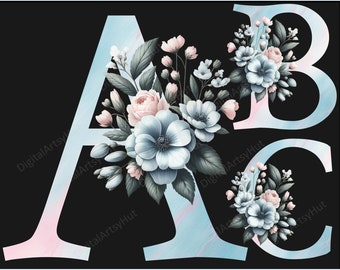 Watercolor Floral Letters: Alphabet Clipart PNG Bundle (Digital Download)