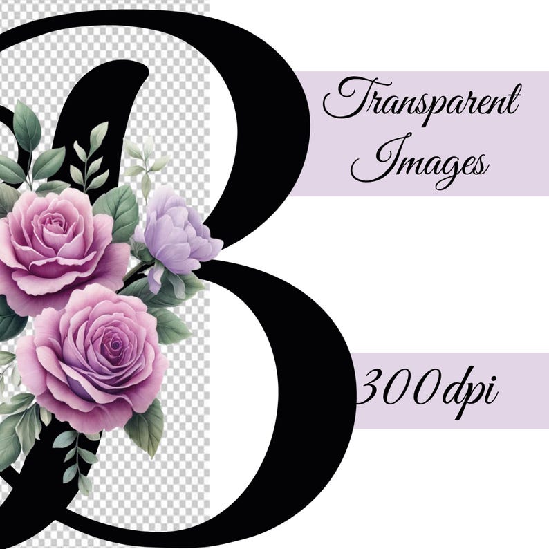 Watercolor Rose Floral Alphabet Clipart: Wedding Monogram Letters (PNG ...
