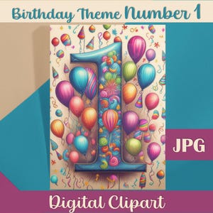Premier anniversaire numéro 1 carte Clipart téléchargement immédiat. Carte à imprimer pour fête d'anniversaire, 1er anniversaire, impression numérique.