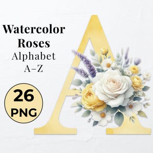 Bundle alphabet lettres aquarelle lettres florales lettres décoratives. Alphabet floral à sublimation PNG. Alphabet Clipart PNG. Monogramme de mariage