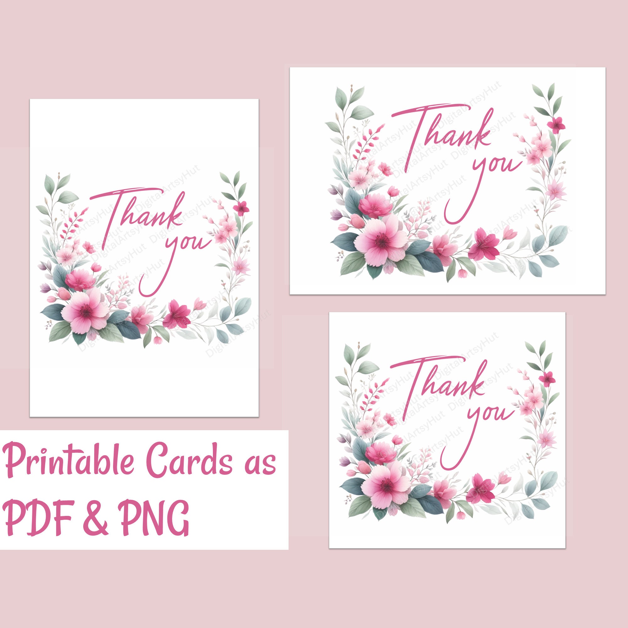 Watercolor Thank You Card Printable. Floral Thank You Note. Print at ...