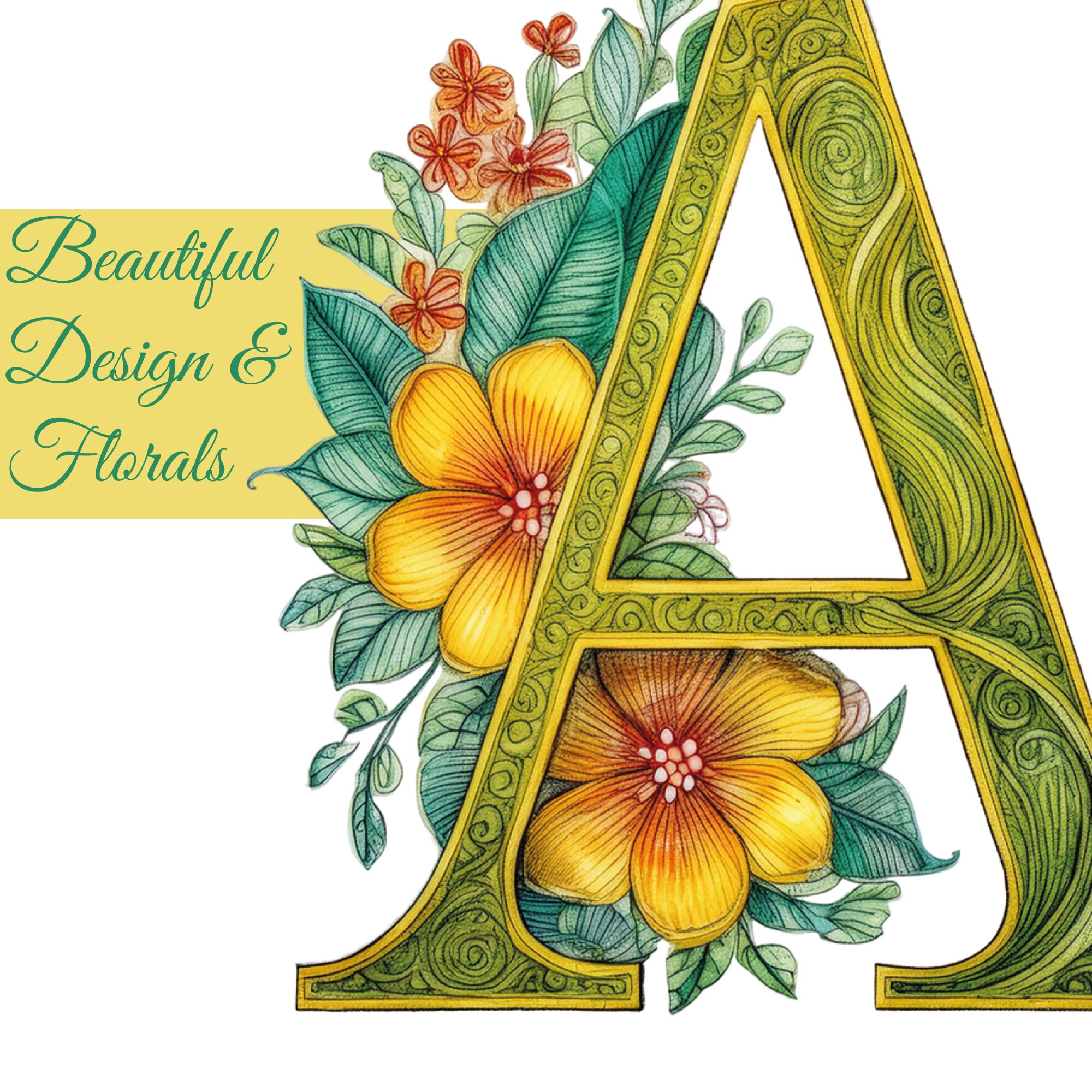 Floral Alphabet Clipart Bundle: Decorative PNG Letters (digital ...