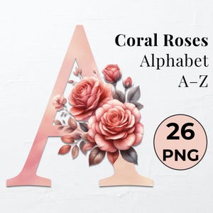 Alfabeto floral en acuarela. Letras decorativas. Alfabeto floral PNG. Alfabeto PNG. Monograma de boda PNG.