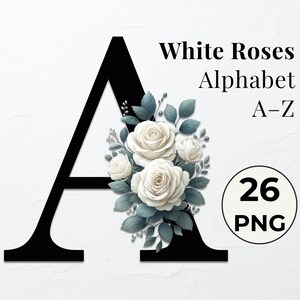 Paquete de imágenes prediseñadas del alfabeto floral con rosas de acuarela. Letras de sublimación. Alfabeto floral. Monograma de boda PNG.