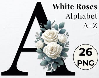 Floral Alphabet Clipart: Watercolor Rose Letters, Wedding Monogram (PNG Digital Download)