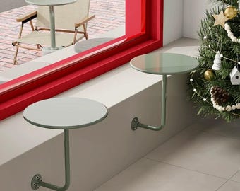 Wall Mounted Metal Bistro Table, Space Saving Design for Coffee Shops and Small Commercial Spaces