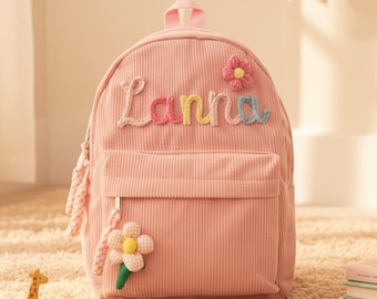 Personalized Corduroy Backpack for Toddler, Name School Bag, First Birthday Gift for Boys Girls