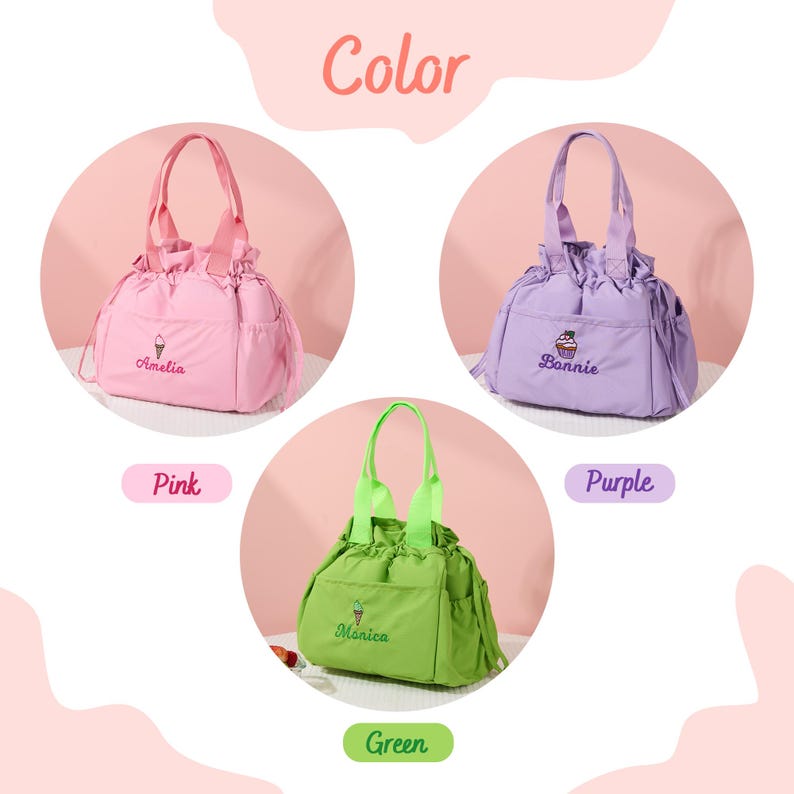 Custom Embroidered Lunch Bag: Insulated Drawstring Bag, Ice Cream & Cupcake Design image 3