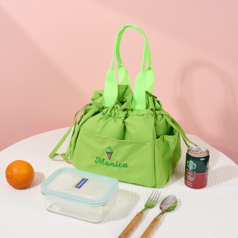 Custom Embroidered Lunch Bag: Insulated Drawstring Bag, Ice Cream & Cupcake Design image 10