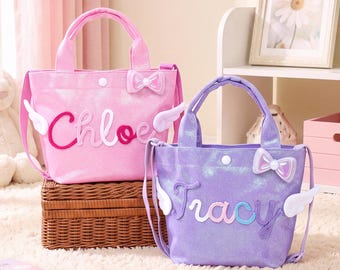 Personalized Kids Tote Bag Custom Name Glitter Purse Toddler Girl Birthday Gift Adjustable Strap