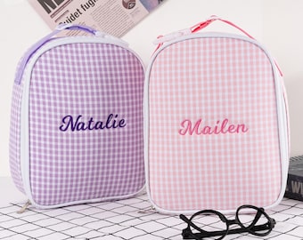 Personalized Kids Insulated Lunch Bag, Embroidered Gingham Lunchbox