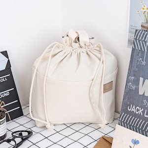 Personalized Canvas Lunch Bag for Women with Leather Name Tag, Student Insulated Lunch Bag with Drawstring Closure, Christmas Gift