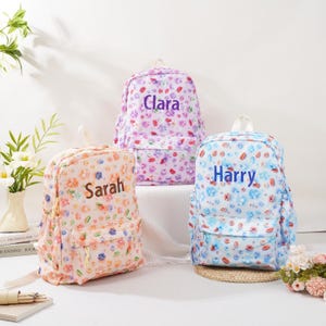 Personalized Floral Kids Backpack, Custom Toddler Bookbag With Embroidery Name, Cute Backpack for Girls & Boys, Unique Back to School Gift