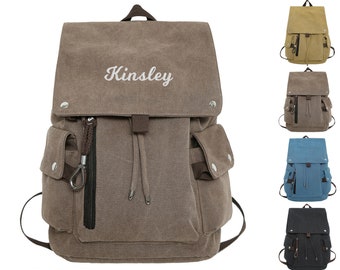 Canvas Backpack, Personalized Rucksack for him, Vegan backpack for work, Travel GYM Bag for Dad, Custom Multifunctional Camping Laptop Bag