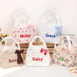Custom Corduroy Embroidered Lunch Bag, Personalized Name Insulated Lunch Bag For Women, Custom Cooler Tote For Office, Lunch Box For Teacher