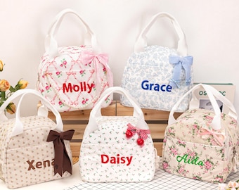 Custom Embroidered Corduroy Lunch Bag, Insulated Cooler Tote For Women