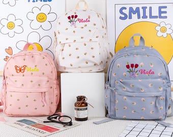 Floral Toddler Backpack: Personalized Kids School Bag with Embroidery