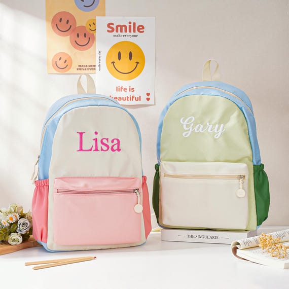 Personalized Toddler Backpack with Name, Color Block School Bag, Birthday Gift Boy Girl