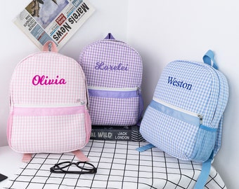 Monogrammed Seersucker Toddler Backpack: Personalized Preschool Book Bag