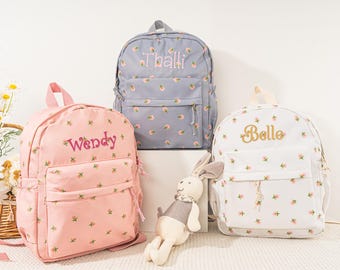 Custom Embroidered Toddler Backpack, Floral Kids School Bag