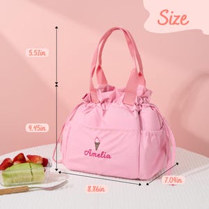 Custom Embroidered Lunch Bag: Insulated Drawstring Bag, Ice Cream & Cupcake Design image 2