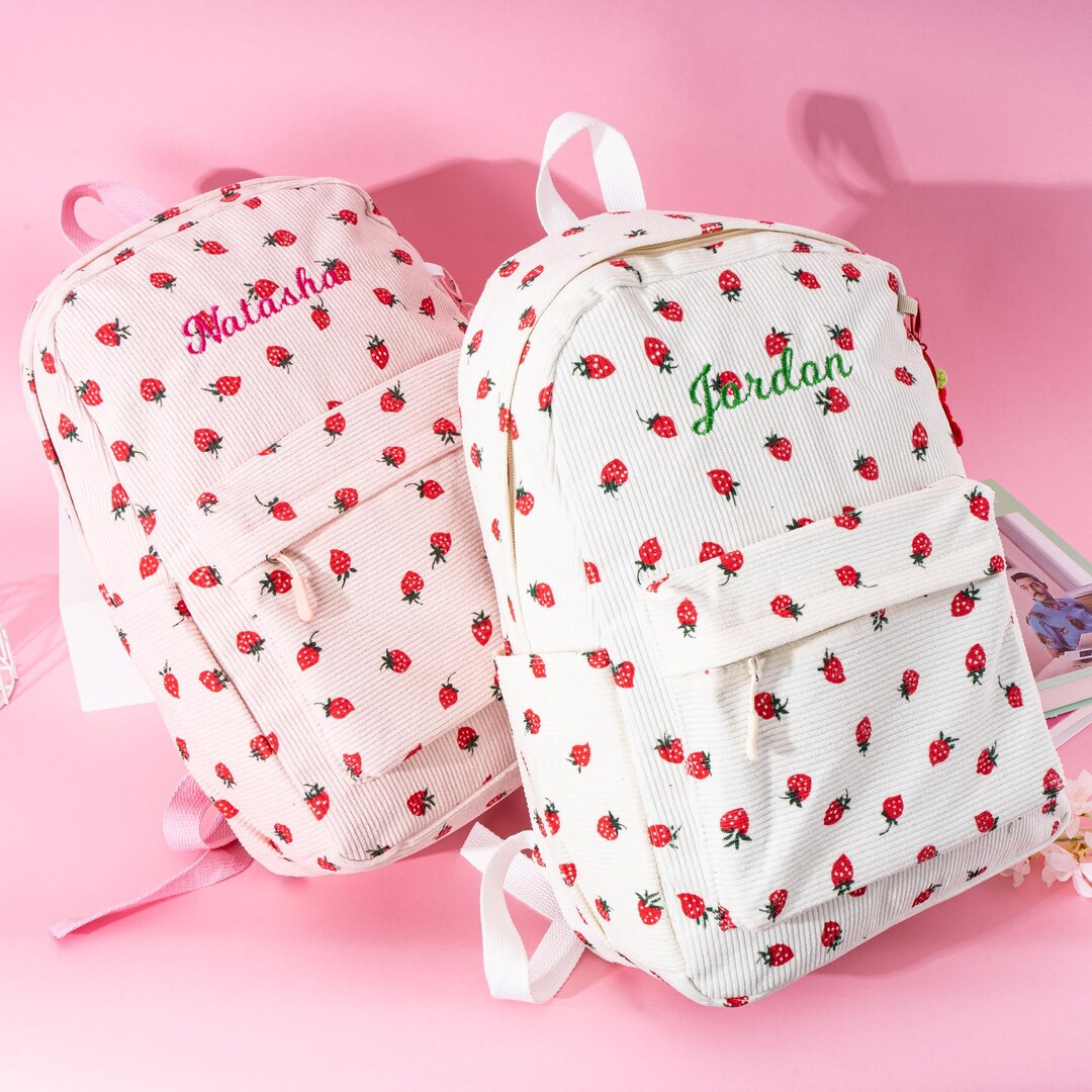 Personalized Strawberry Corduroy Backpack Lunch Bag Set, Embroidered ...